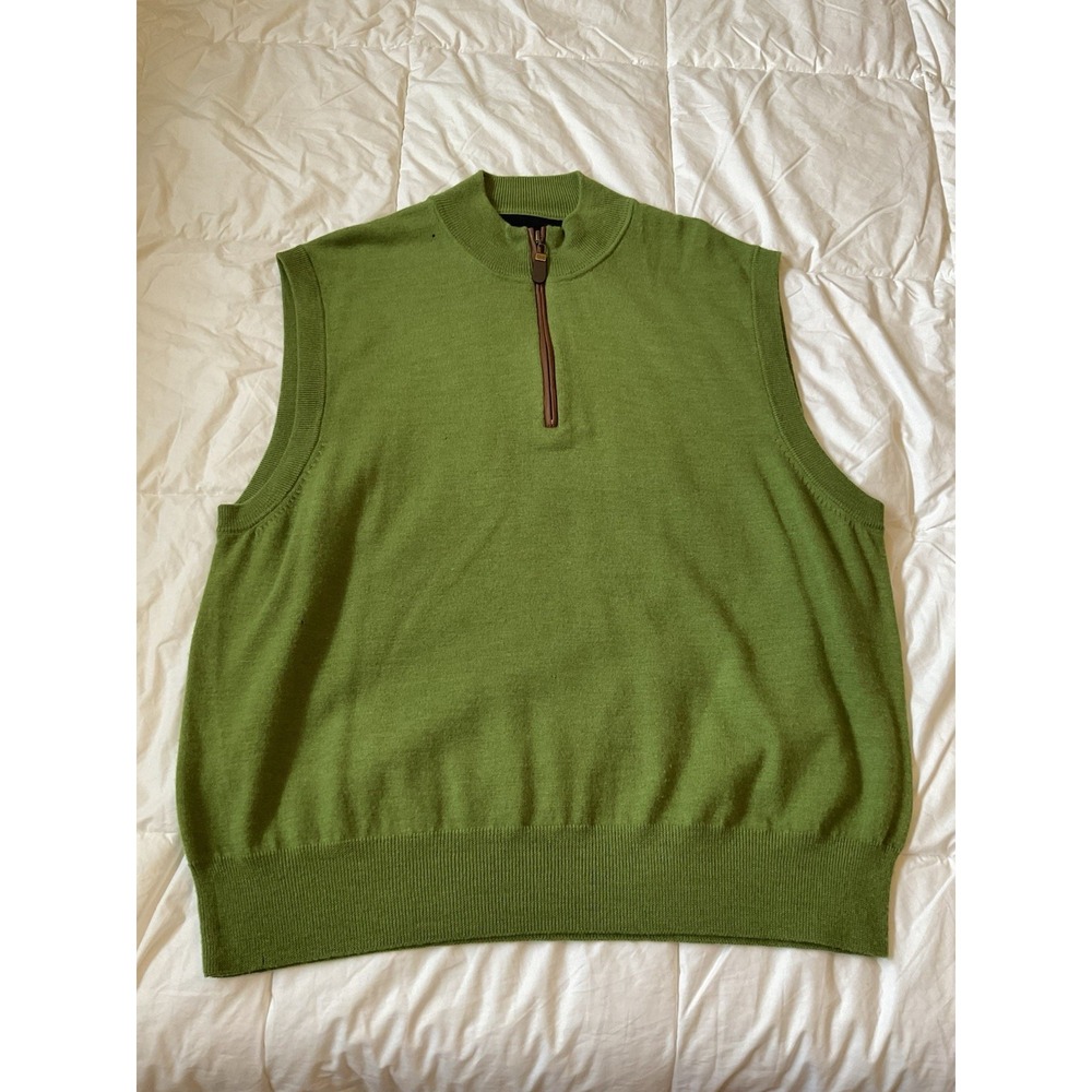Orvis Sweater Vest Men's XL 1856 Quarter Zip Green Pullover Merino Wool *Read*